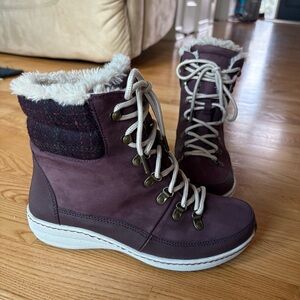 Aetrex boots Jodie Faux Fur Lined Leather Winter Snow Wine womens Size 7.5 - 8